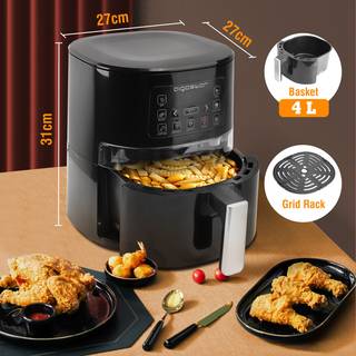 Airfryer 1600W 4L - med LED Display og Kiggevindue - Maha Sort
