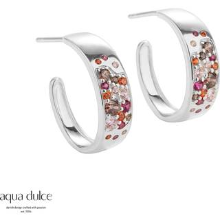 PINK STARDUST HOOP, 20 mm. hoops i sterling sølv med pink, smokey, orange & rosa zirkonia