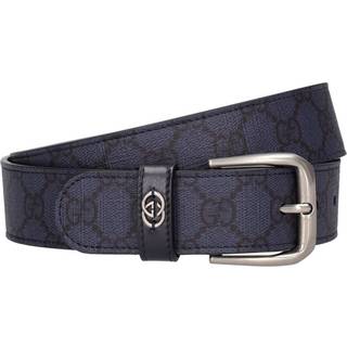 Gucci - 3.5cm Full-Grain Leather-Trimmed Monogrammed Supreme Coated-Canvas Belt - Men - Blue - EU 95