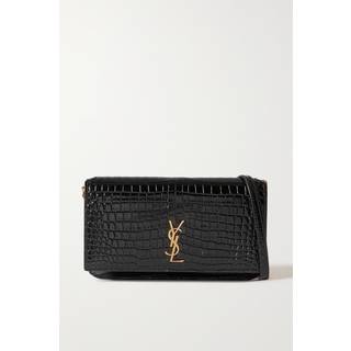 Saint Laurent Cassandre leather phone pouch - black - One Size