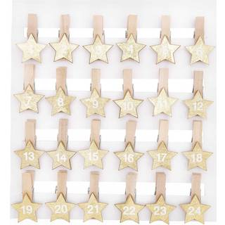 Holzclips Adventskalender Sterne 1-24 3,5cm - Gold