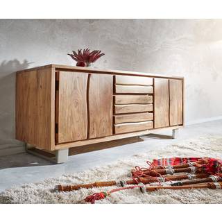 Sideboard Live-Edge 170 cm Akazie natur 3 Schübe 4 Türen - Natur, Silber