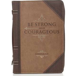 Christian Art Gaver Men's Classic Bible Cover Be Strong and Courageous Joshua 1: 9 Brown Faux Leather Large