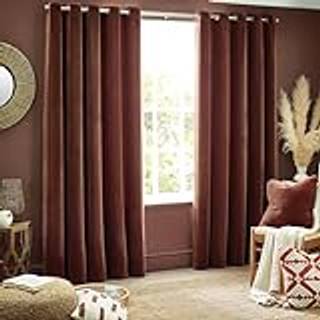 Yard Yard Nutmeg Brown Heavy Chenille Velvet Room Darkening Eyelet Curtains