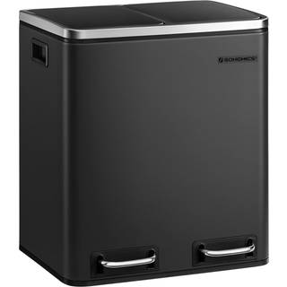 Songmics Kitchen Bin, 2 x 15 l Stål skraldespand, trinbakke med indre spande og håndtag, blød lukning, lugtforsegling, sort LTB30BK