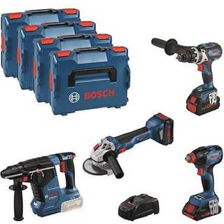 Bosch Professional Elværktøjssæt GSR 18V-110C+GDX 18V-210C+GWS 18V-10+GBH 18V-24C med 3 stk. batteri, kader og L-BOXX