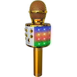 PartyFun Lights Karaoke mikrofon med LED og party-højttalere 1200mah - guld