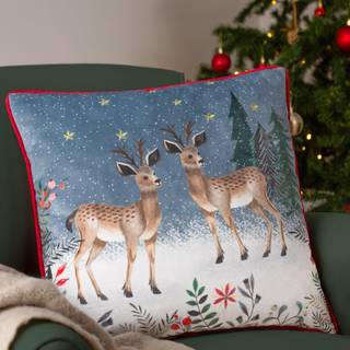 Furn Furn Cream Ditsy Festive Reindeer Velvet Piped Polyester Fill Christmas Cushion