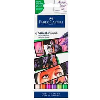 Faber-Castell Sketch Marker Graphic Novel, 6 tuschpenne med dobbeltspids