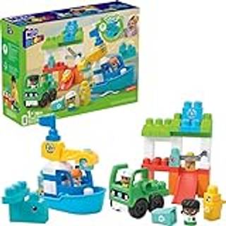 MEGA BLOKS Fisher-Price Toddler byggeklodser Legetjsst Green Town Ocean Time Ryd op med 70 stykker 3 figurer Alder 1+ r