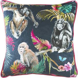 Evans Lichfield Evans Lichfield Blue Jungle Monkey Velvet Polyester Filled Cushion