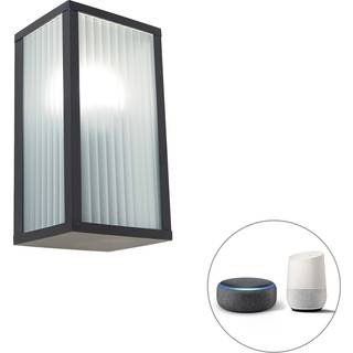 Smart væglampe til udendørs sort med rillet glas inkl. Wifi A60 - Charlois