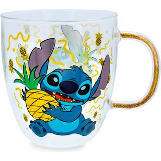 Disney Lilo & Stitch Ananas Glass krus med glitterh?ndtag | Kaffekop til espresso boba m?lke te | Holder 14 ounces