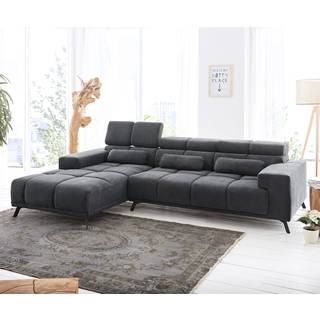 Ecksofa Ordino 285x200 Mikrofaser Schwarz Ottomane links elektrische Sitztiefenverstellung