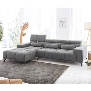 Ecksofa Ordino 285x200 Mikrofaser Grau Ottomane links elektrische Sitztiefenverstellung