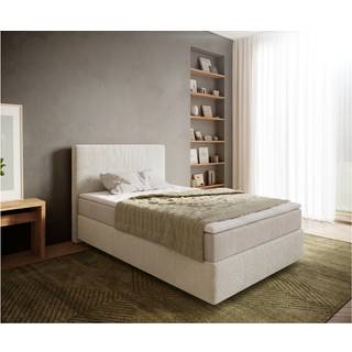 Boxspringbett Dream-Well 120x200 cm Bouclé Creme-Weiß mit Taschenfederkernmatratze und Topper Visco