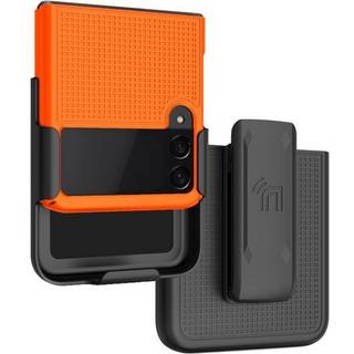 Tilfælde med klip til Galaxy Z Flip 3 5G NakedCellPhone [Grid Tekstur] Slim Hard Shell Cover og [Rotering/Ratchet] Belt Hip Holster Combo til Sam
