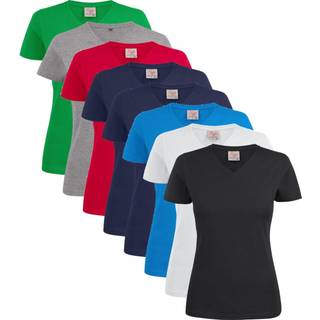 Printer Heavy V-neck Lady T-shirt Hav blå Havblå
