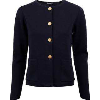 Stenströms Stina Marine blå cardigan i merinould | Dame |Strik & Trøjer | Størrelse: XS | Marine blå | Solid | Lange Ærmer
