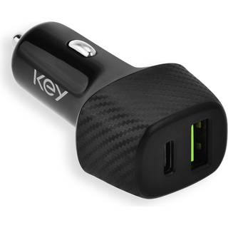 KEY Power Car Duo USB-A/C 38W Black - Helt Ny