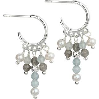 OCEAN, 12 mm. Hoops i sterling sølv med aquamarine, grå calcedonia & ferskvandsperler.