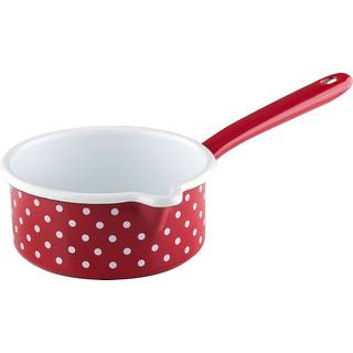Riess Stielkasserolle mit großem Ausguß Emaille Stieltopf Pünktchen Rot 14cm