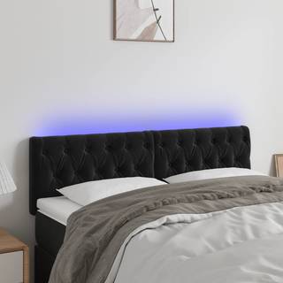 Sengegavl Med Led-Lys Velour - Sort / 160 x 7 x 78/88 cm