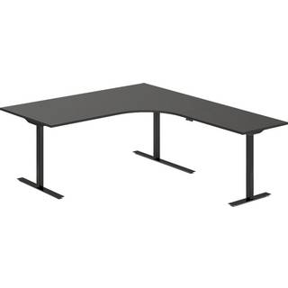 Office hæve-sænkebord 180x200cm i antracit med sort stel højrevendt