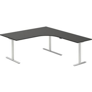 Office hæve-sænkebord 180x200cm i antracit med alugråt stel højrevendt