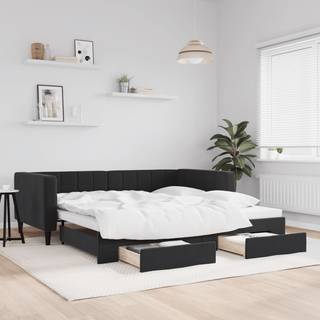 Daybed Velour Sort - med udtræk og skuffe / 90 x 190 cm