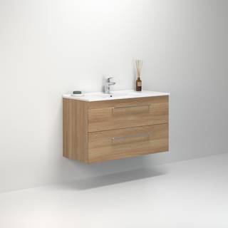 Scanbad Multo vaskeskab med Amber vask, 2 skuffer, 101 cm, varm eg