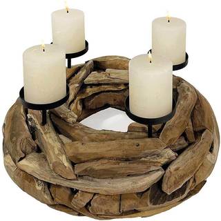 Adventskranz Holz Rund Natur 4 Kerzenhalter Teakholz Weihnachten Vintage-Stil