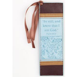 Kristne kunst gaver faux læder bogmærke være stille og kende Salme 46:10 bibelvers m/satin bånd kvastblå