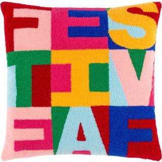 heya home heya home Pink FestiveVal Festive Knitted Polyester Filled 100% Cotton Cushion
