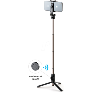 Fixed Snap Selfiestang til Smartphone / Action Kamera m. Tripod-Funktion & Bluetooth Knapudløser - Sort