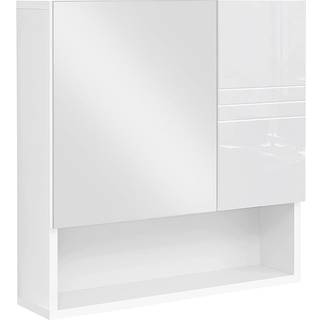 Vasagle BBK122W01 Mirrored Cabinet, badeværelse skab med højdejusterbare hylder, dør og øverste panel med højglans overflade, badeværelse, 54 x 15 x 5