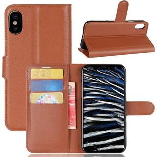Apple iPhone X/XS Litchi Flip Cover m. Kortholder - Brun