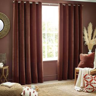 Yard Yard Nutmeg Brown Heavy Chenille Velvet Room Darkening Eyelet Curtains