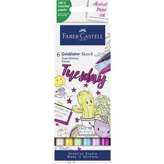 Faber-Castell Sketch Marker Kawaii, 6 tuschpenne med dobbeltspids