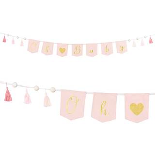 1 stk. Bomuldsbanner med Kvaster Lys Rosa 'Oh Baby' – 2,5 m Festdekoration Genbrugelig