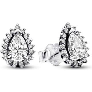 Pandora Sparkling Pear Halo Stud Earrings - Silver