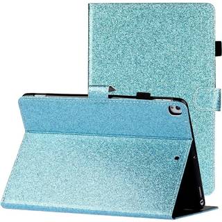 iPad 10.2" (2021 / 2020 / 2019) Glitter Cover m. Flipstander & Kortholder - Glitter Blue