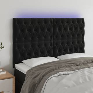 Sengegavl Med Led-Lys Velour - Sort / 144 x 7 x 118/128 cm