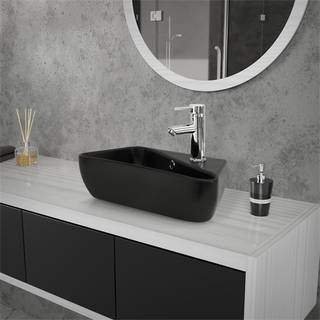 ML-Design Keramisk håndvask i mat sort 45x27x13 cm, vinklet