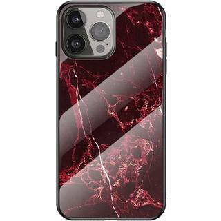 iPhone 13 Pro Fleksibelt Plastik Cover m. Glasbagside - Blodrød Marmor