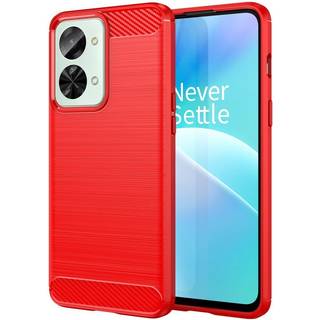 OnePlus Nord 2T (5G) Brushed Carbon Fiber Fleksibelt Plastik Cover - Rød