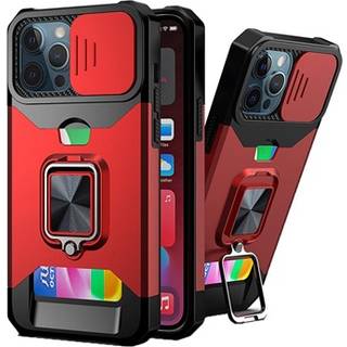 Multifunktionel 4-i-1 iPhone 13 Pro Max Hybrid Cover - Rød