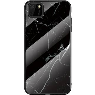 Huawei Y5p Fleksibelt Plast Cover m. Glasbagside - Sort Marmor