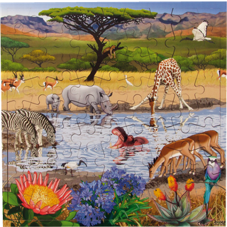 Interaktivt puslespil m. 81 brikker - Savanne