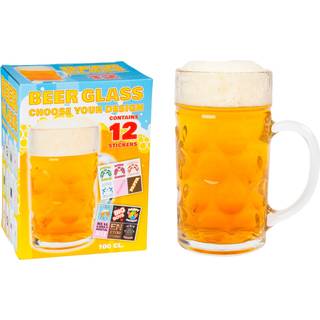 Ølglas 1 liter med 12 stickers